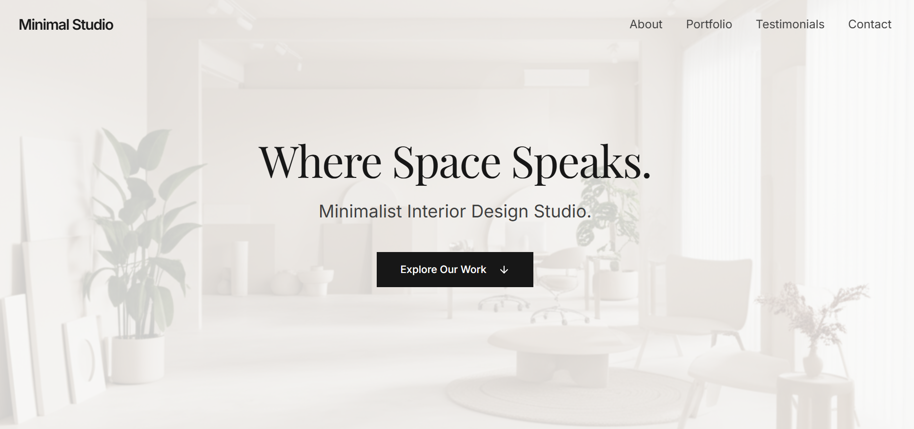 Minimal Studio website screenshot showing a clean, minimalist design for an interior design company